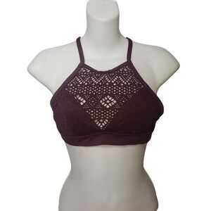 Adore Me Bikini Swim Top Womens XS Burgundy Kawine High Neck Crisscross Back